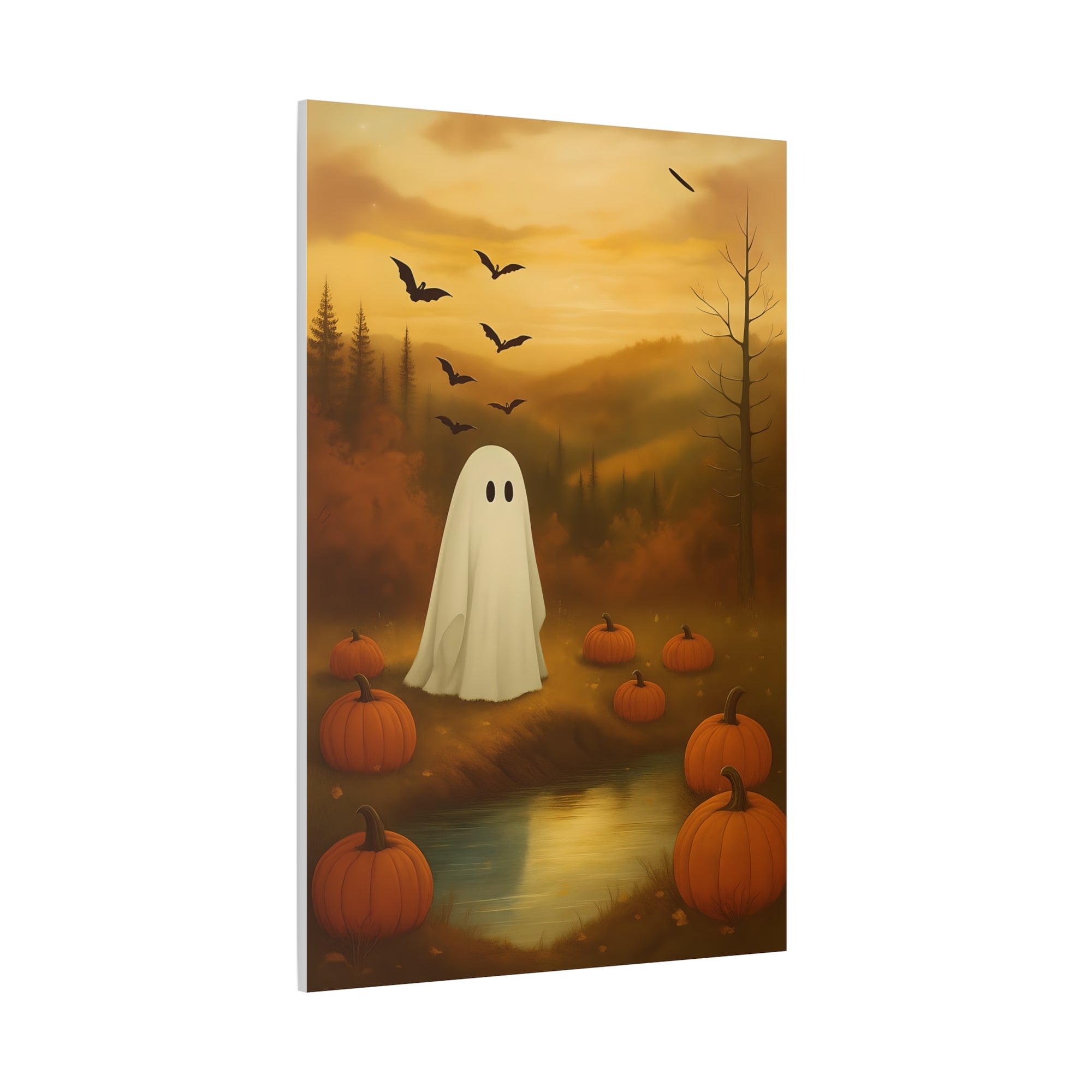 Autumn Ghost Canvas Art, Fall Wall Decor, Halloween Design, Pumpkin Illustration, Cozy Home Decor, Seasonal Gifts