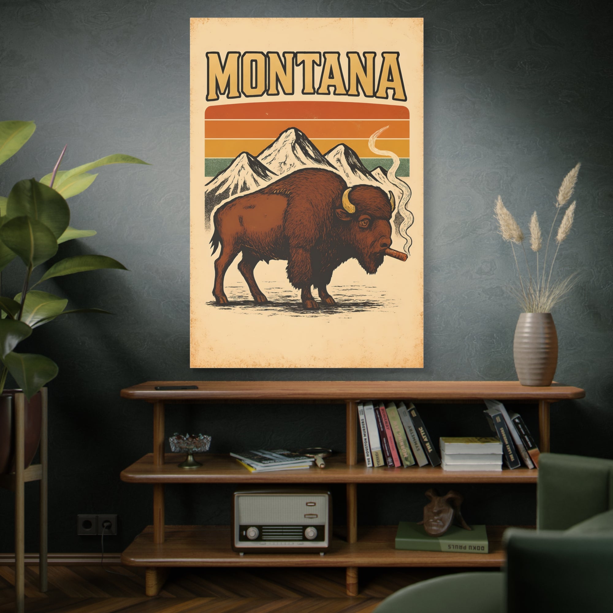 Montana Bison Wall Art, Vintage Canvas Decor, Rustic Home Decor, Gift for Nature Lovers, Cabin Wall Hanging, Americana Artwork