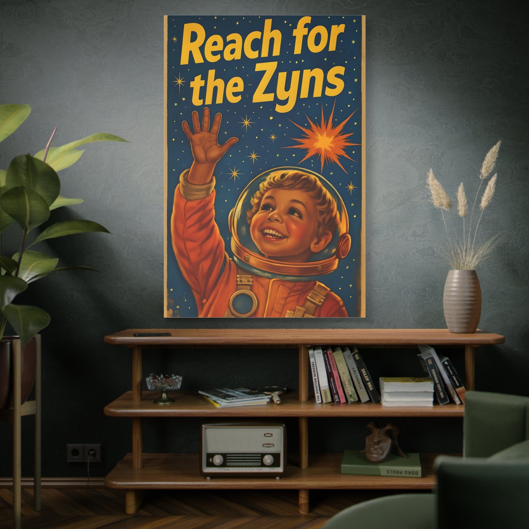 Vintage College Degenerate Art Canvas Print, Astronaut Kid Wall Decor, Retro Art, Gift for College Room Decoration