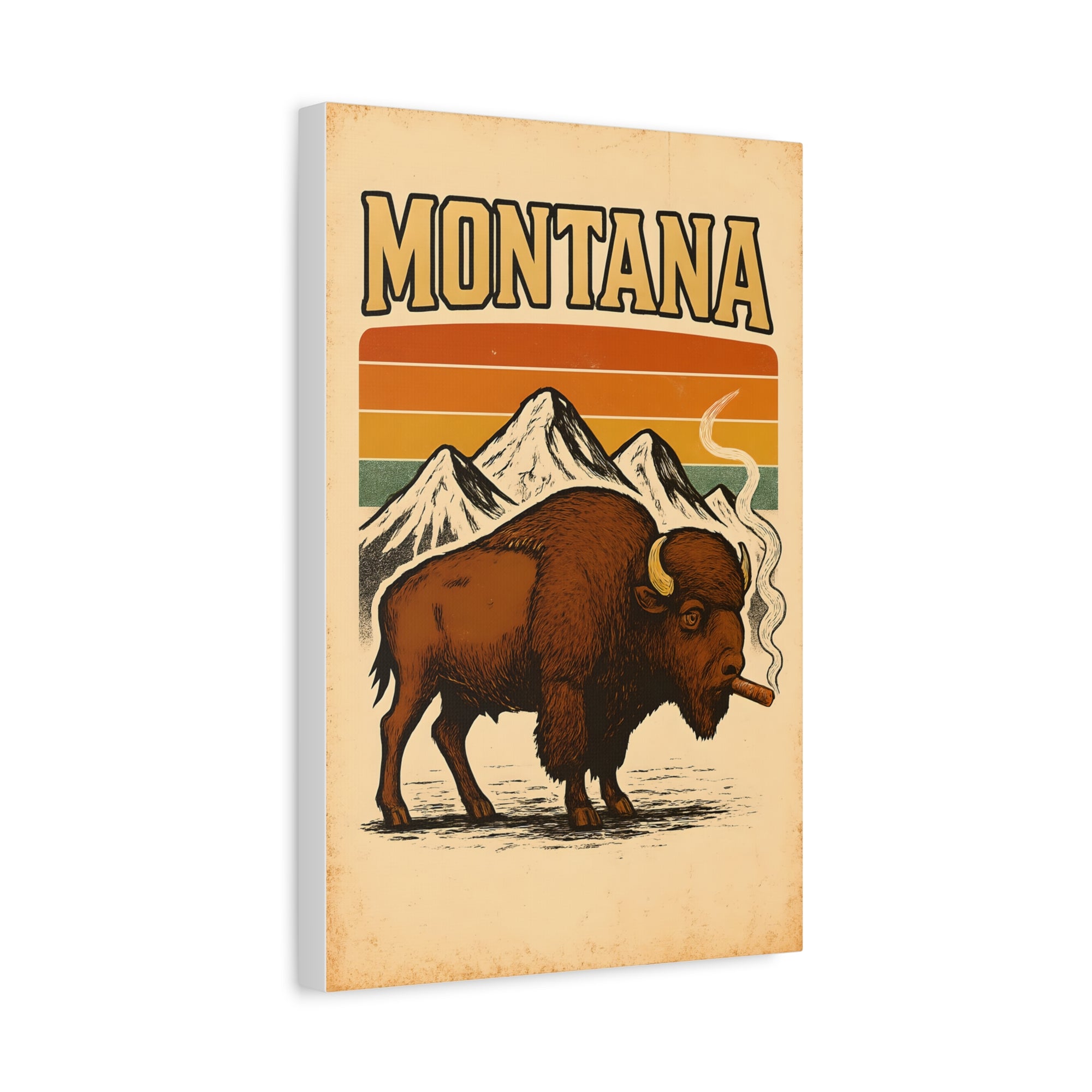 Montana Bison Wall Art, Vintage Canvas Decor, Rustic Home Decor, Gift for Nature Lovers, Cabin Wall Hanging, Americana Artwork