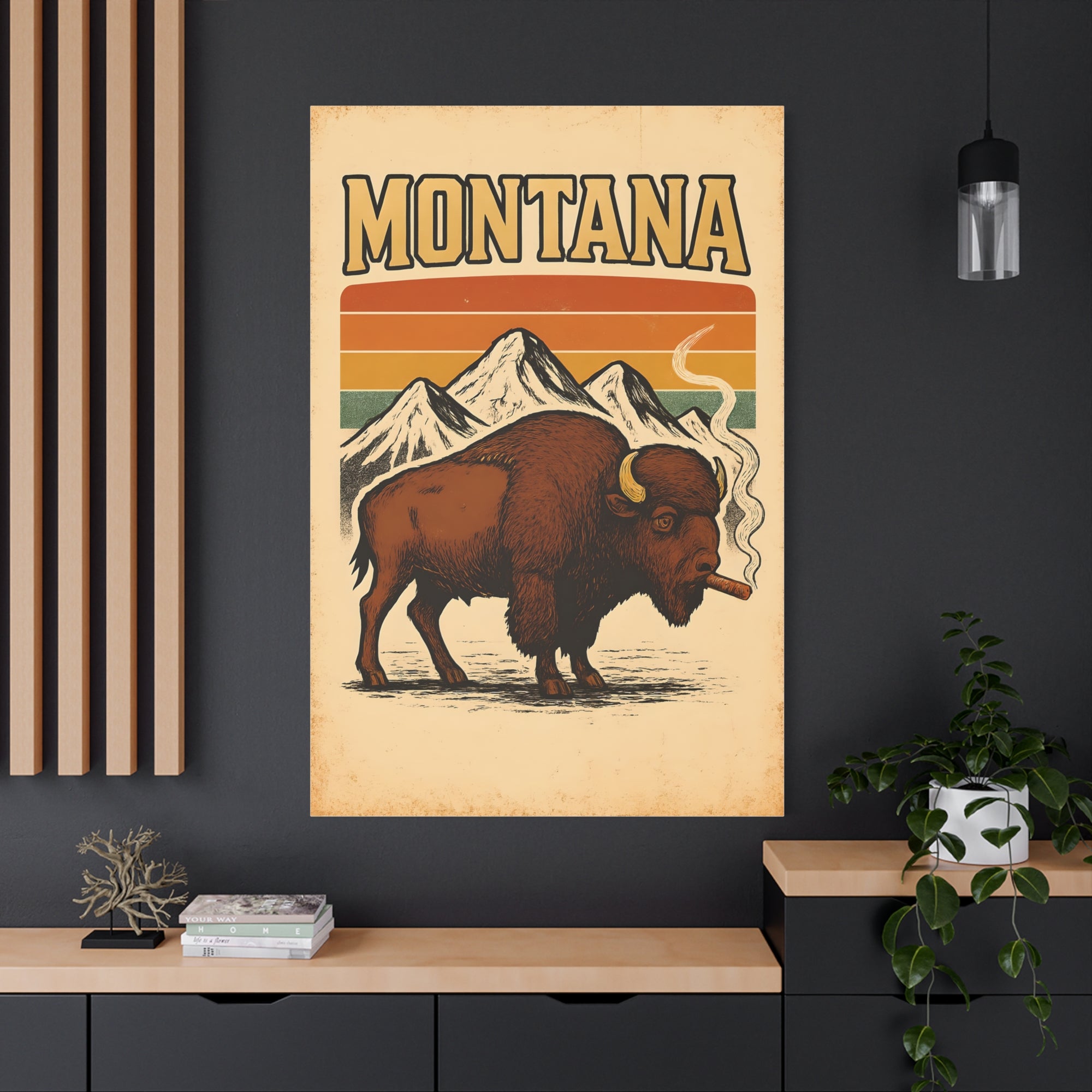 Montana Bison Wall Art, Vintage Canvas Decor, Rustic Home Decor, Gift for Nature Lovers, Cabin Wall Hanging, Americana Artwork