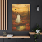 Autumn Ghost Canvas Art, Fall Wall Decor, Halloween Design, Pumpkin Illustration, Cozy Home Decor, Seasonal Gifts