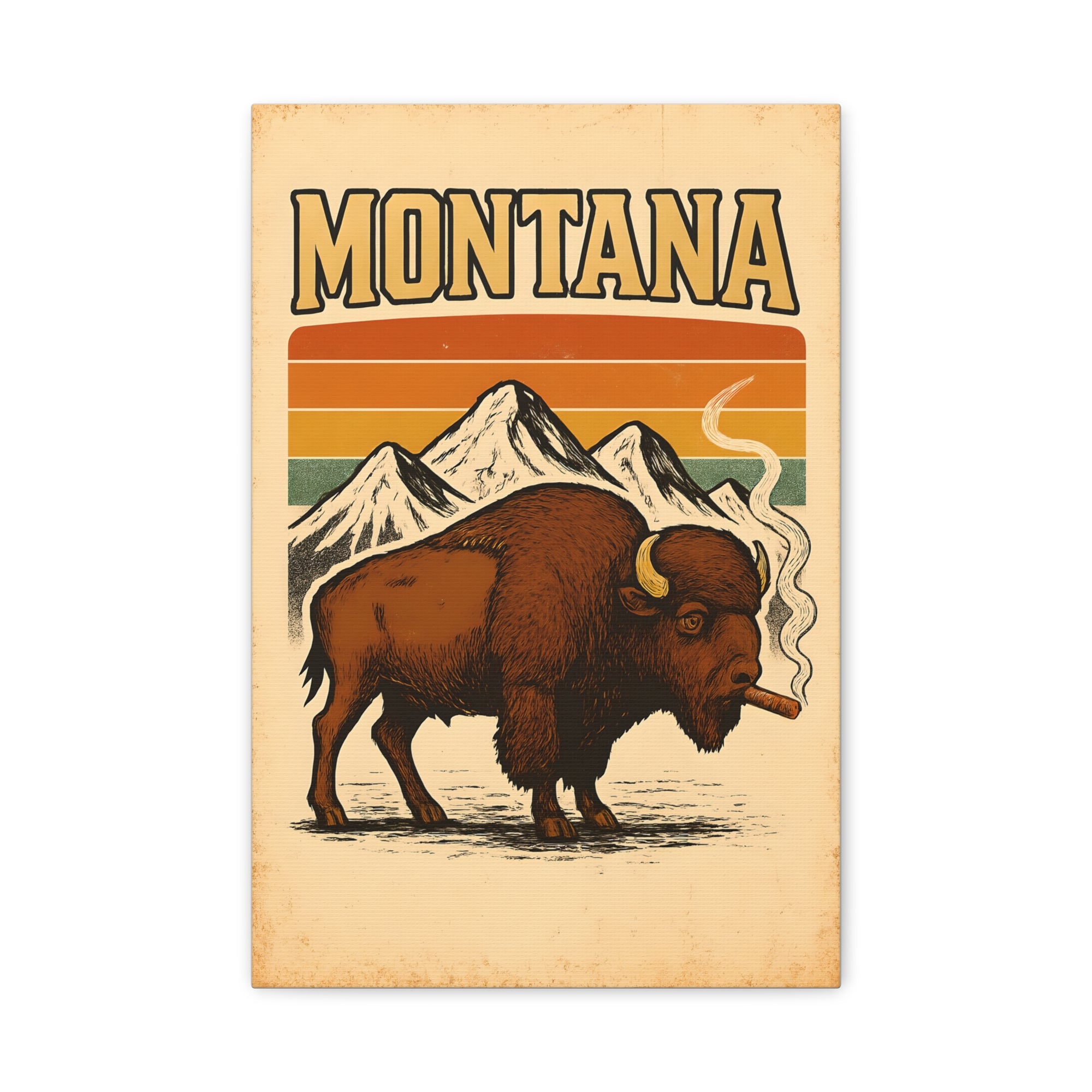 Montana Bison Wall Art, Vintage Canvas Decor, Rustic Home Decor, Gift for Nature Lovers, Cabin Wall Hanging, Americana Artwork